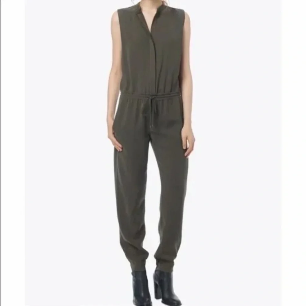Vince Women’s Sleeveless Jumpsuit Crepe Jogger Drawstring Waist Green 0 - Picture 1 of 10